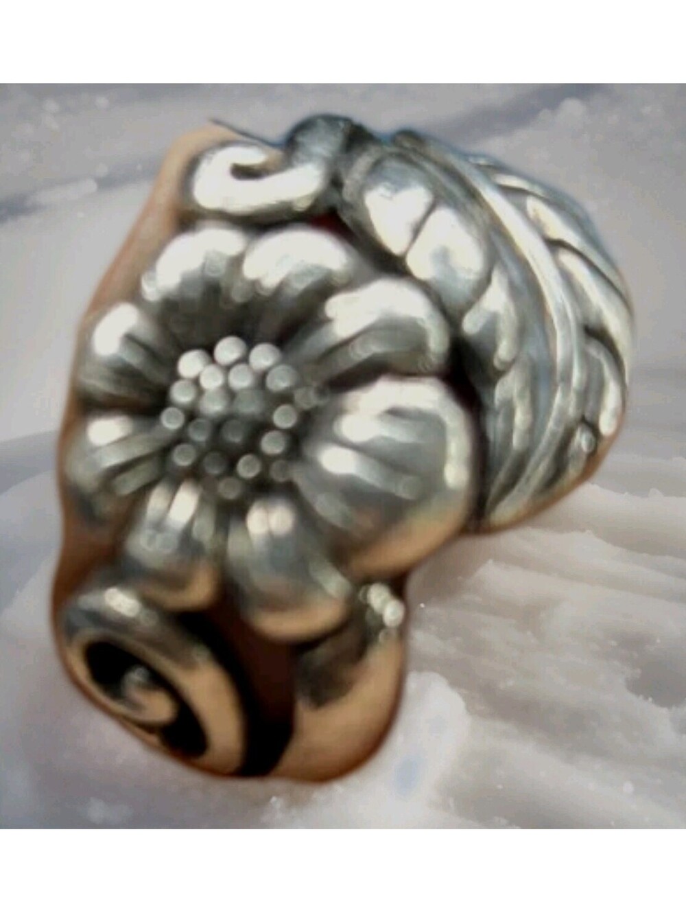 Sterling Silver Sunflower Ring with Leaf, Flower Ring, Silver Rings, Sun Ring